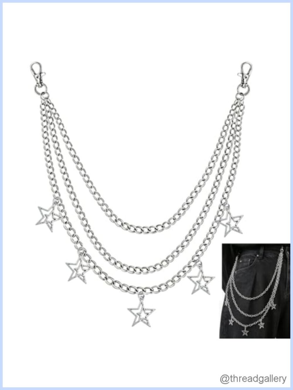 Silver Alloy Punk Y2K Pants Chain Wallet Chain Star Pendants